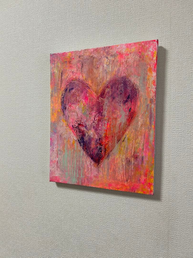 ハートの絵、絵画、原画、インテリア、現代アート、LOVE、幸せを呼ぶアート