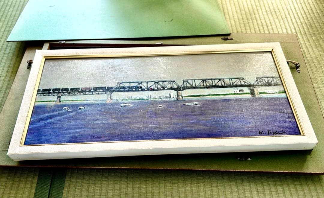 洋画家　時井桂子　油彩画　松花江　肉筆　額装