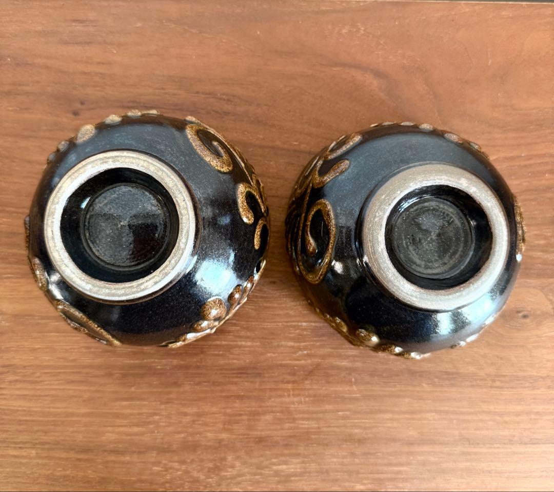 【名工】照屋佳信作 壺屋焼（やちむん）抹茶碗 2客セット 夫婦茶碗 希少 古作