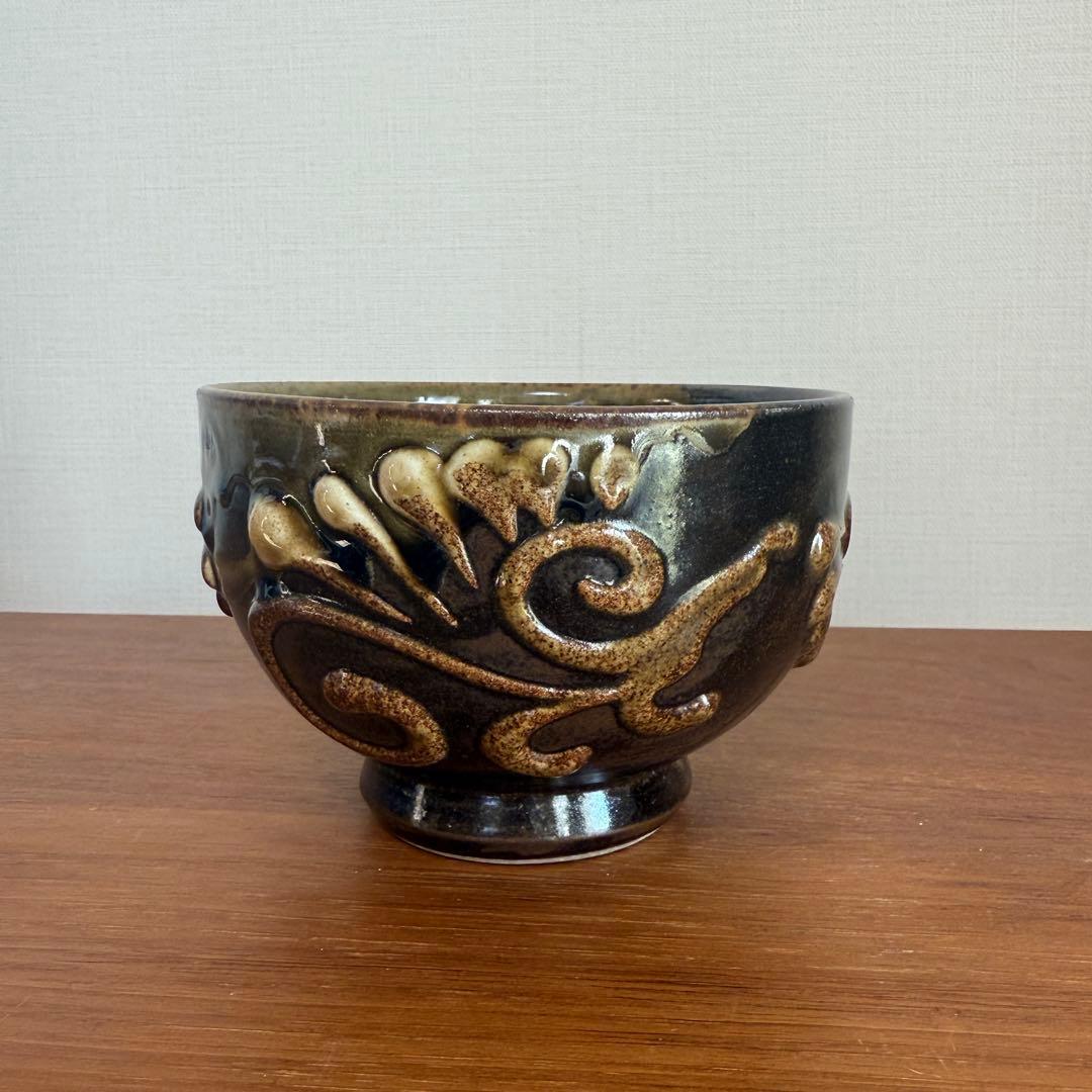 【名工】照屋佳信作 壺屋焼（やちむん）抹茶碗 2客セット 夫婦茶碗 希少 古作