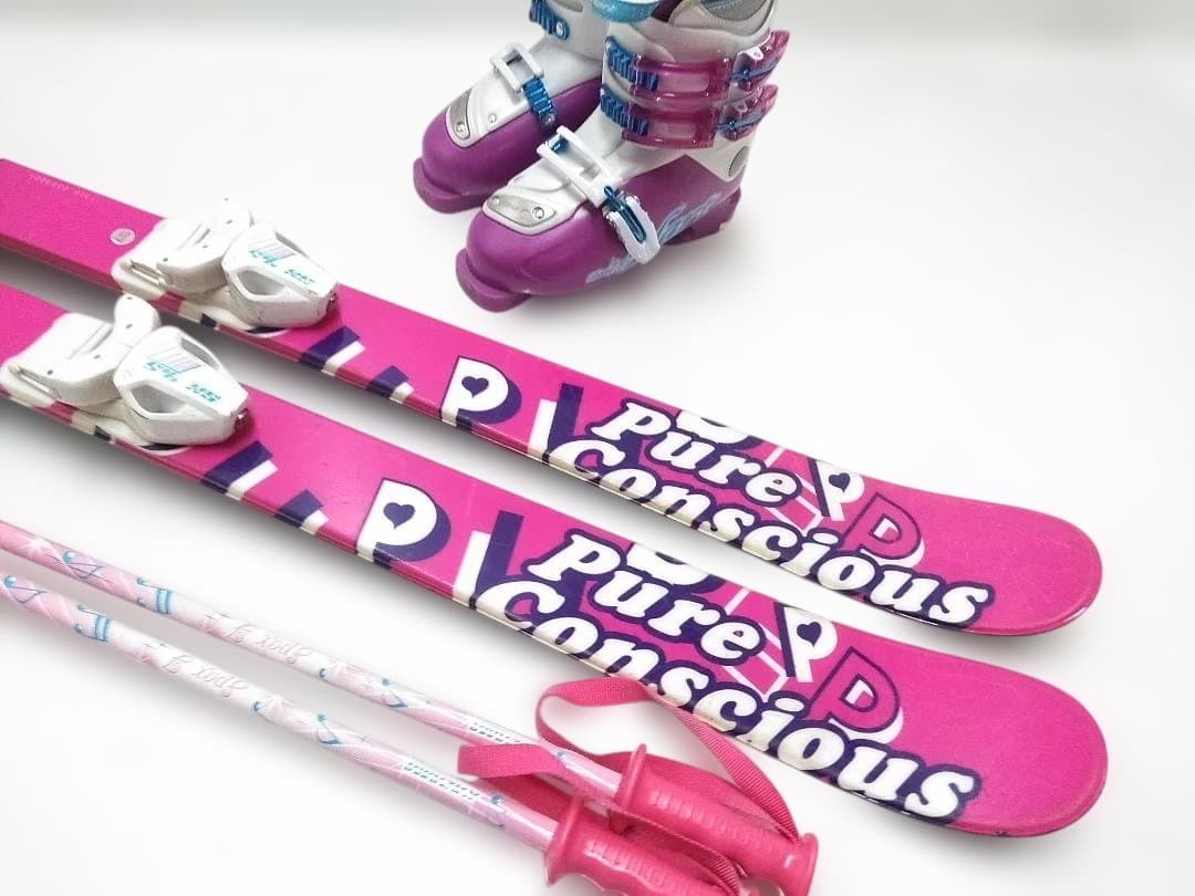 ジュニアスキー4点セット ピュアコンシャス130cmハート ブーツ22cmピンク