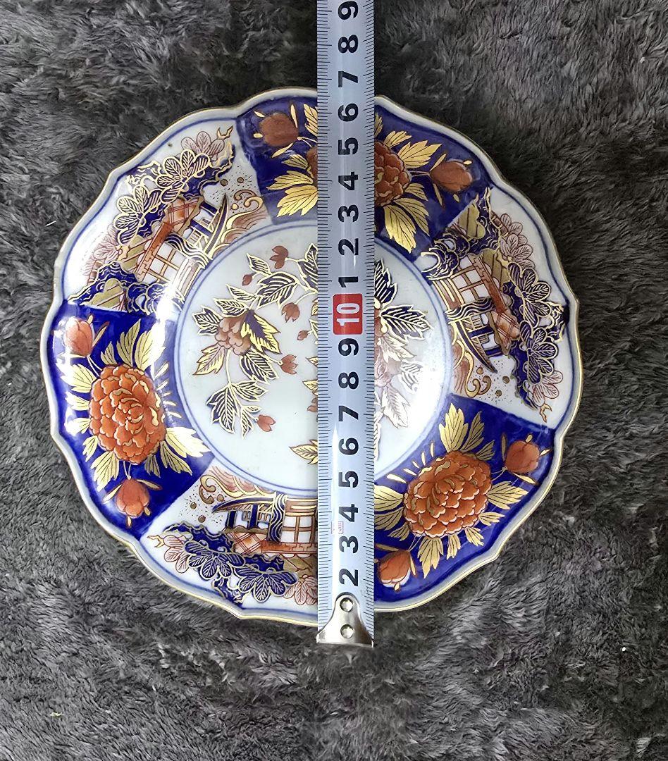 平成伍秀　青とオレンジの花柄八角形皿