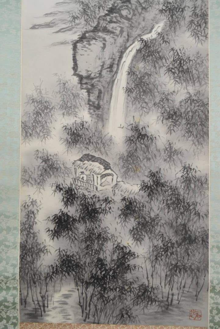 【真作】篁岳/江山竹林幽居図/掛軸/名家伝来/AA-909