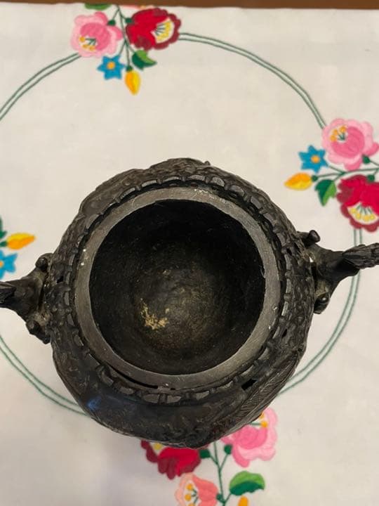 香炉 龍 黄銅 彫刻 置物 開運 金運　風水 骨董 古美術 アンティーク　中国