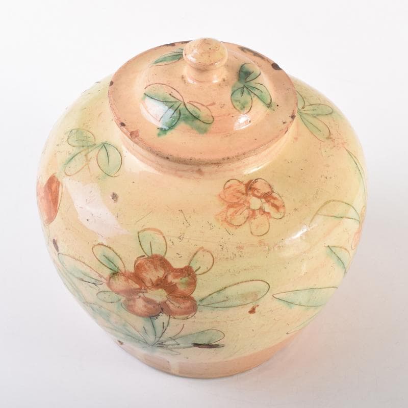 中国　唐三彩　花文　蓋壷　蓋物　C　6967