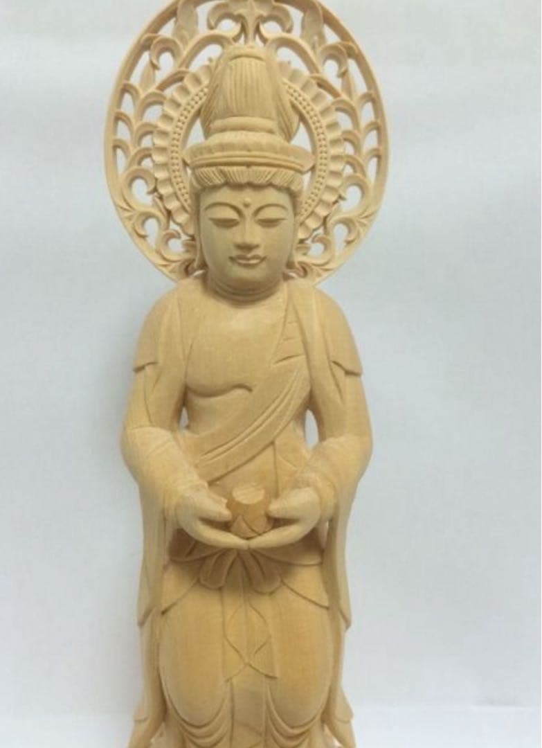 新品　桧木 観音勢至 27cm 仏像木彫り
