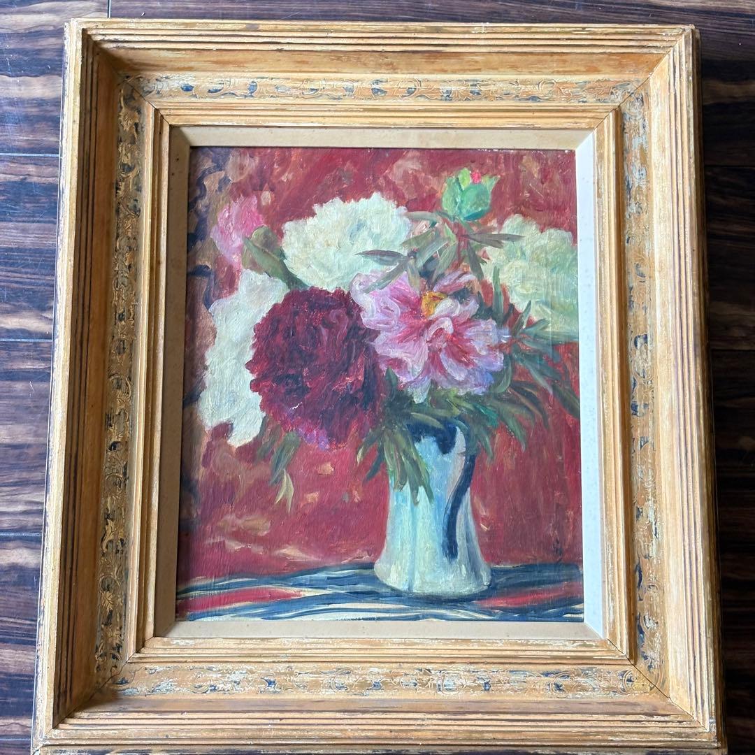 古家新「牡丹」 絵画 油彩画 油絵 額装 絵画 C