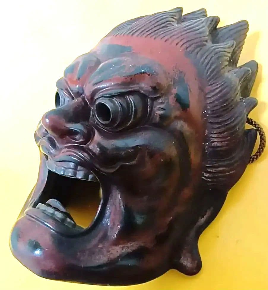 骨董品 伐折羅大将 お面 壁掛け 乾漆 仏教 美術 骨董品 レトロ アンティーク