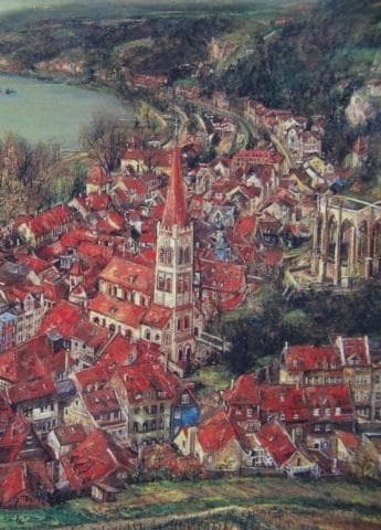 花巻碧、【ぶどう畑からの眺め】、希少な額装用画集より、新品額装付