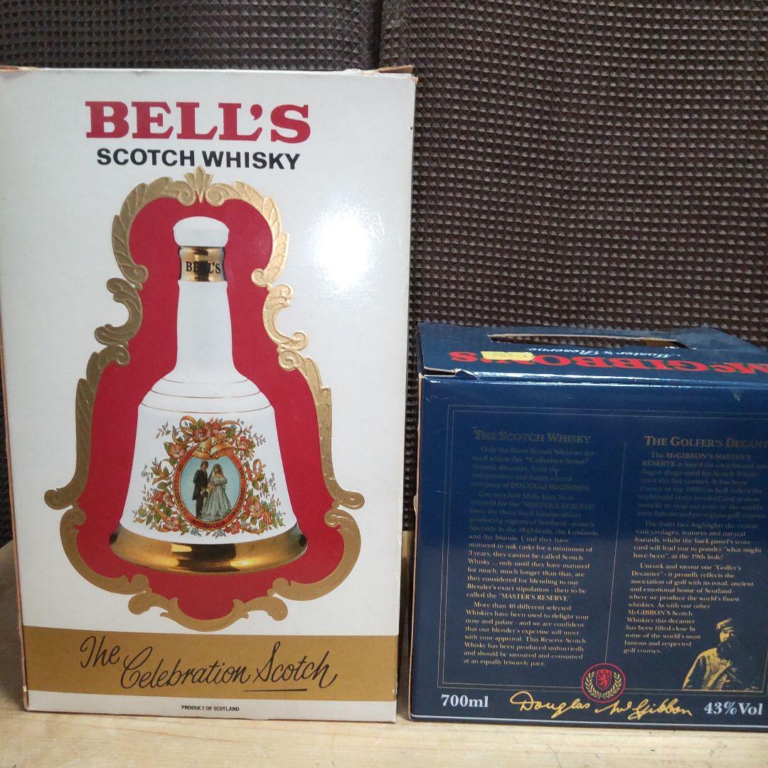 マックギボンズ(ゴルフコース)＆ベルズ(結婚記念)　スコッチウイスキー古酒　陶器