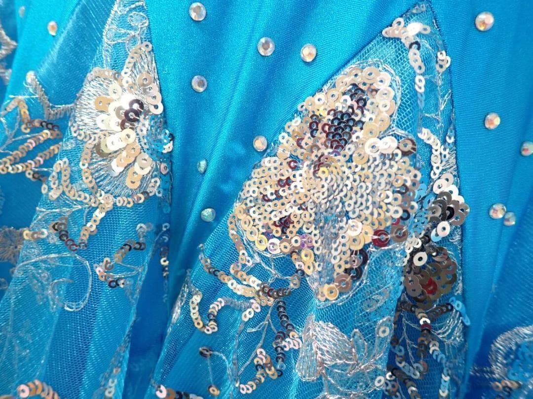 6355★MLサイズ★濃い水色/シルバー/スタンダードドレス☆社交ダンス