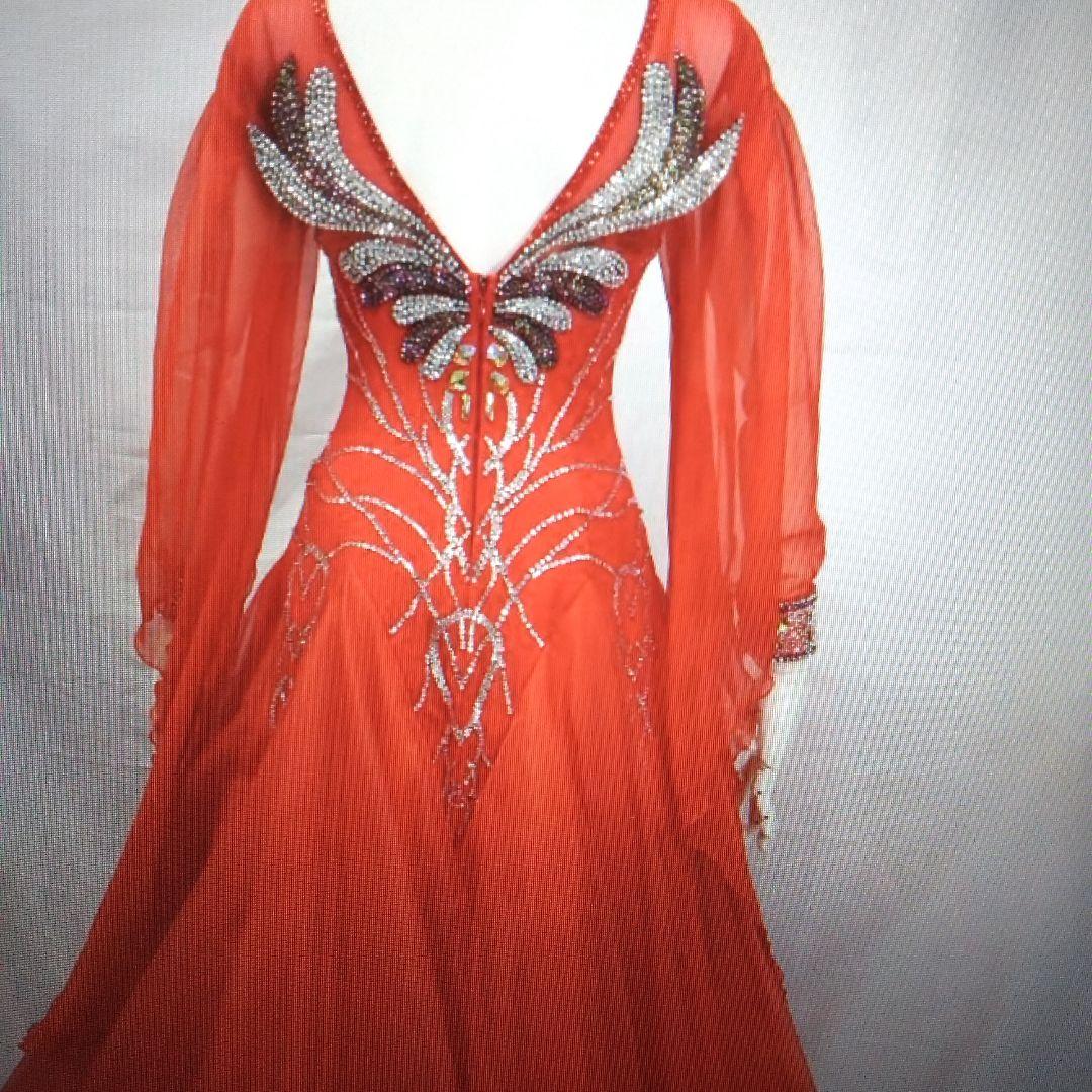 日本製 赤色シフォン社交ダンスドレス