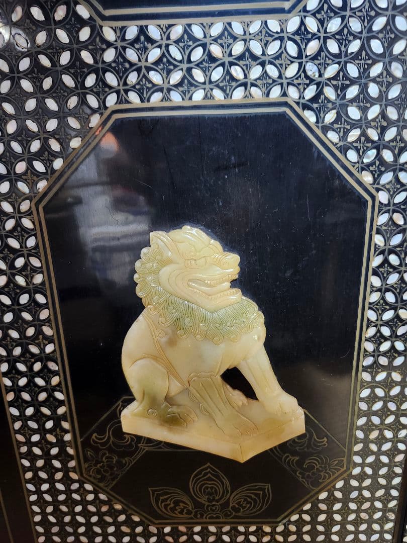 アジアン家具 パネル 屏風 玉石、貝嵌細工 大型