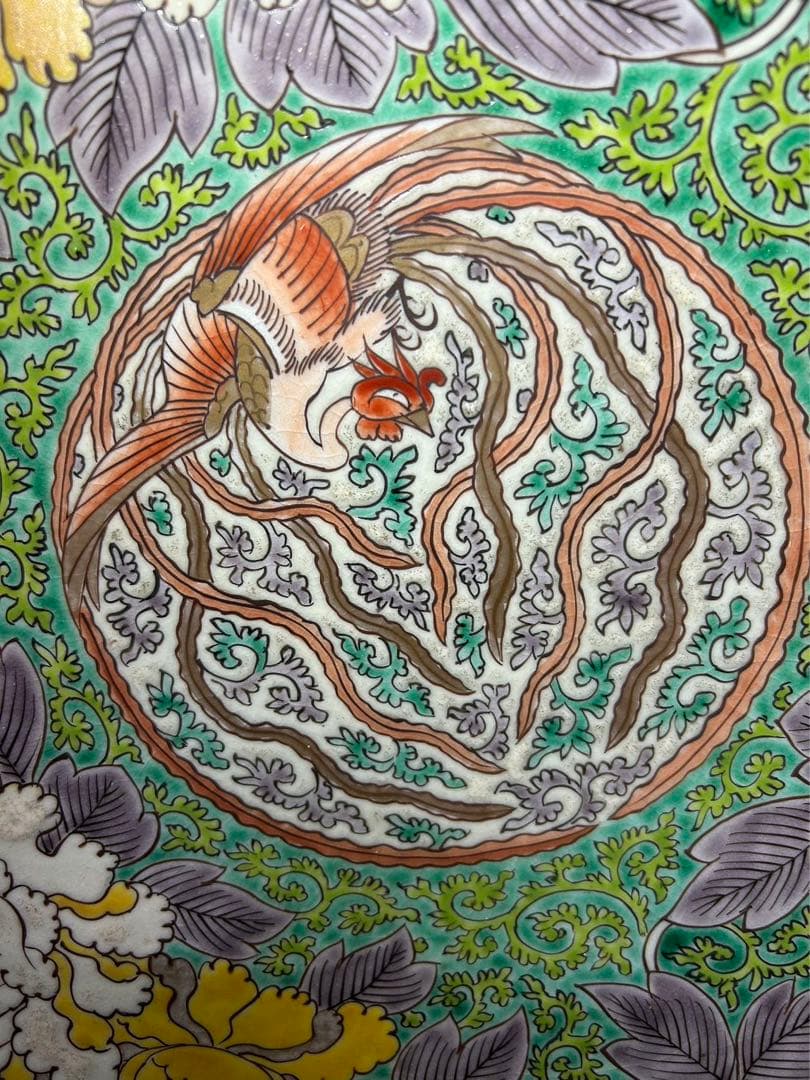 古家蔵出 骨董品 太明成化年製 大皿 鳳 菊 大皿 飾り皿 約47cm