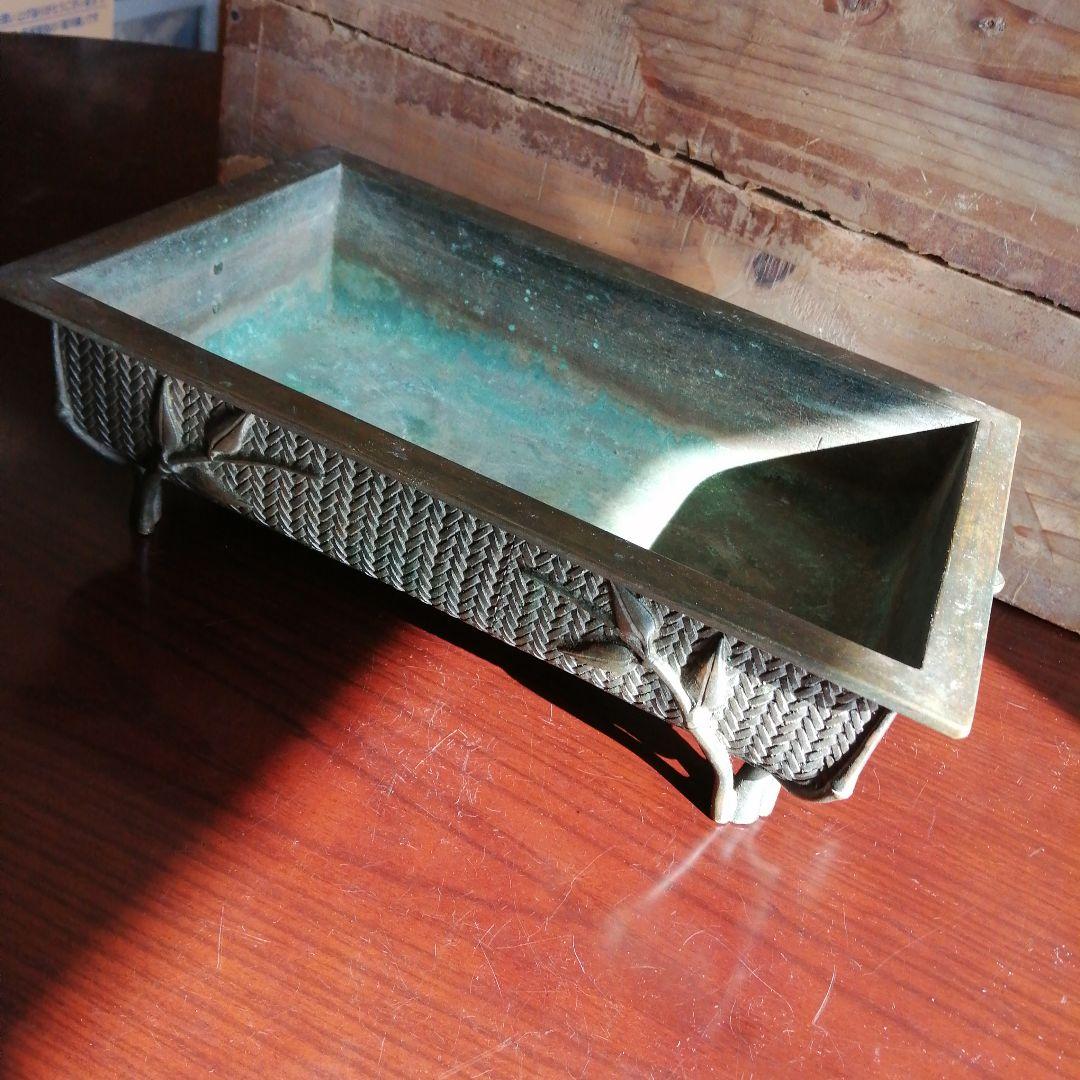 木村渡雲　古銅網代紋四足水盤　32cm　江戸後期