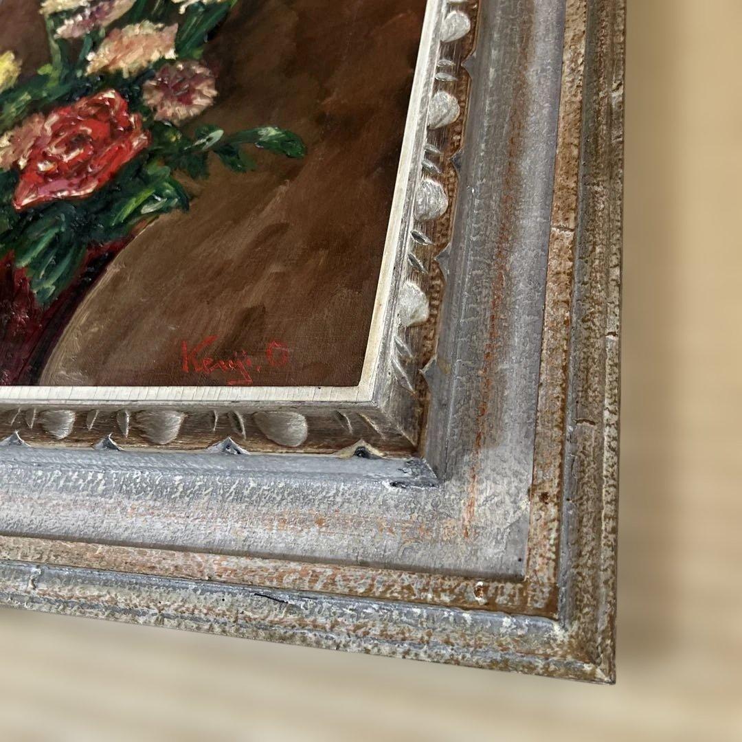 手書き油絵 花 額付 絵画 インテリア 油彩画　Kenji O