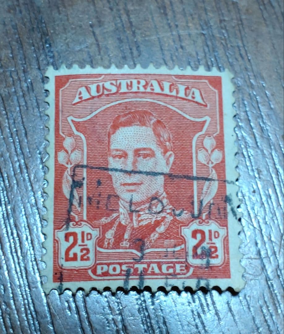 オーストラリア　キングジョージ6世使用済切手2.5Dウ”ィンテージレッド