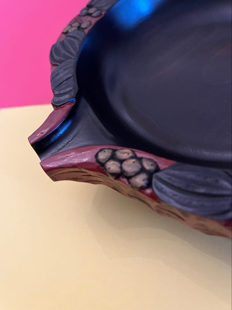 川添日記　片口小皿　草木彫漆器