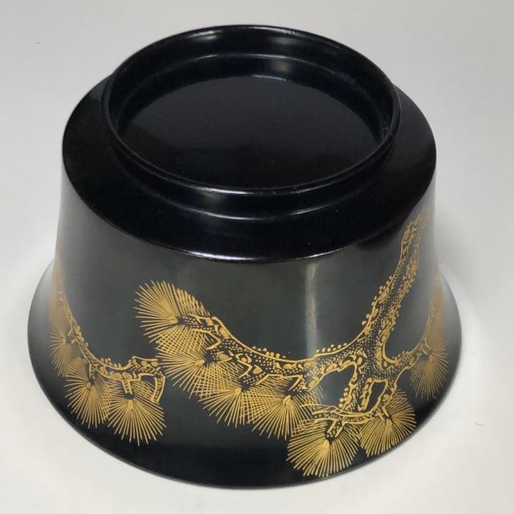 木製漆器沈金松双鶴皿付き盃洗