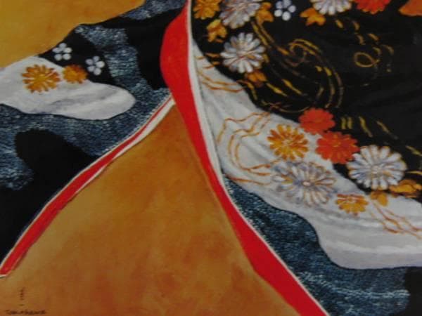 高沢圭一、摘む花、高額画集より、版上刷サイン、新品額付、綺麗、Ｍ