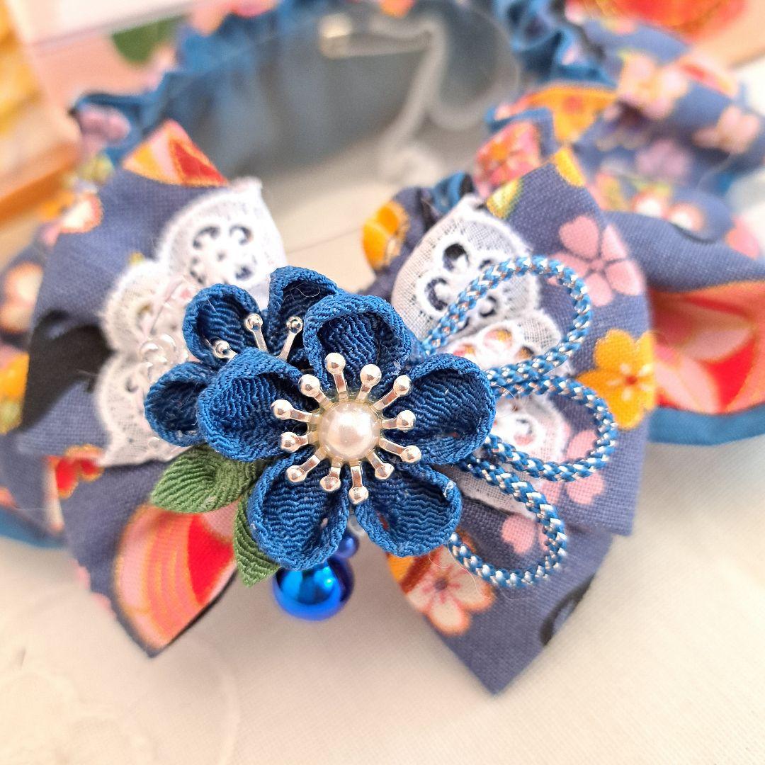 幅広シュシュ、和風つまみ細工、わんちゃん猫ちゃん用