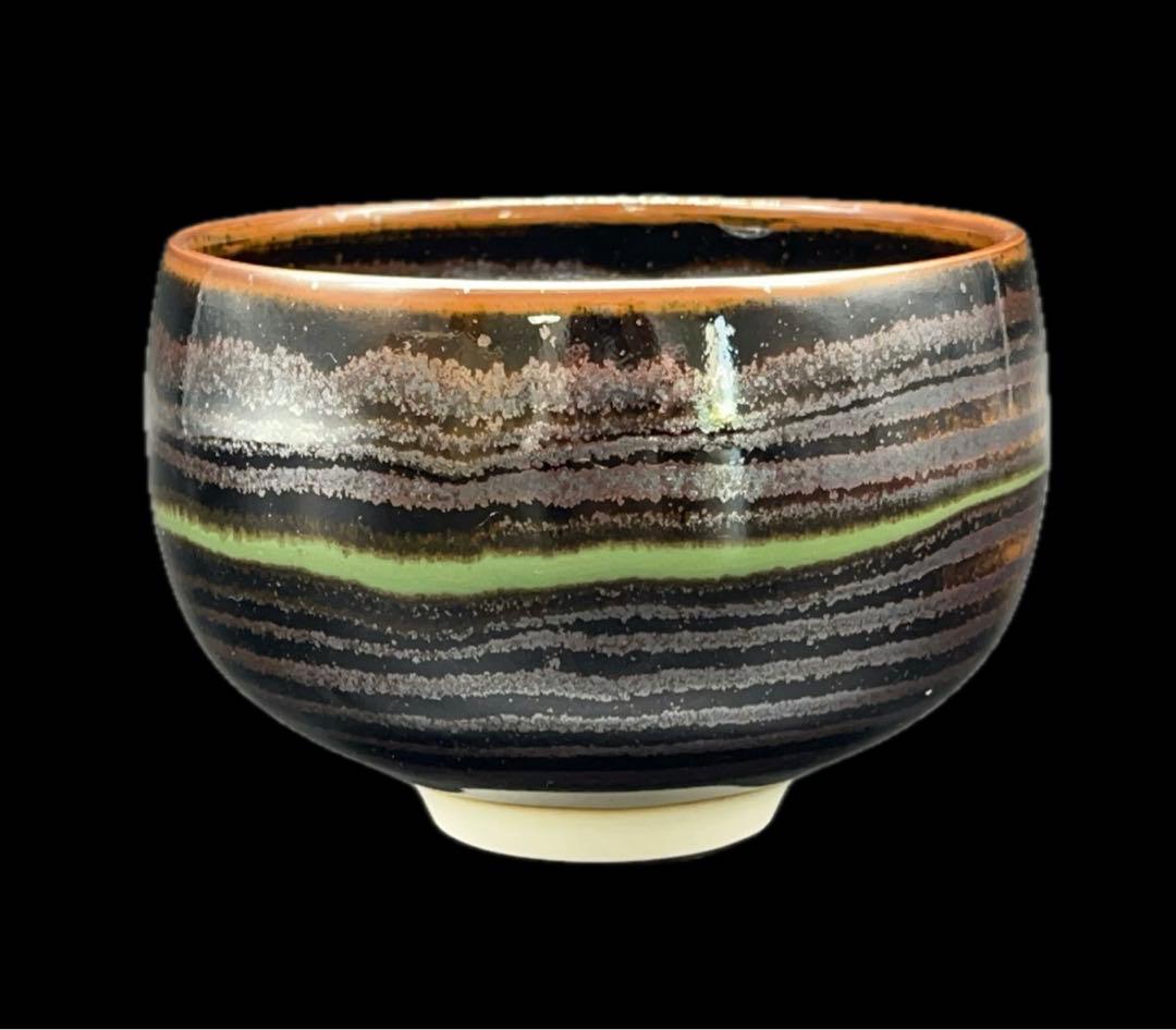 【未使用】青木龍山 文化勲章受章 天目渚 抹茶碗 共箱 -312-