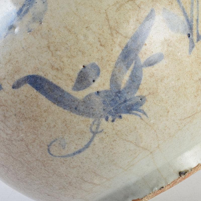 朝鮮美術　李朝　高麗白磁　染付　花文　壷　時代箱付　D　R9146B