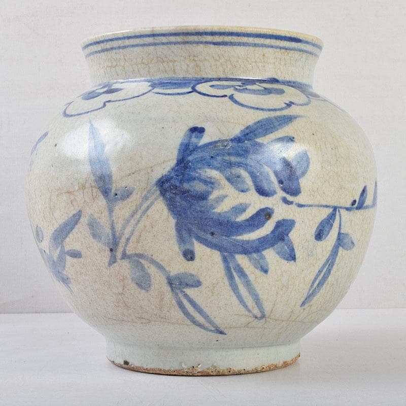 朝鮮美術　李朝　高麗白磁　染付　花文　壷　時代箱付　D　R9146B