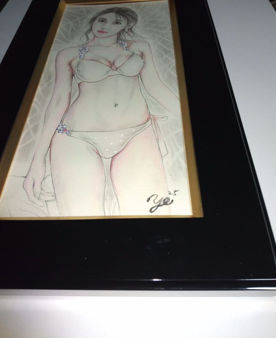 裸婦、美人画、絵画、水着C山本英二、真作、肉筆、高級額縁、高塚省吾、森本草介。