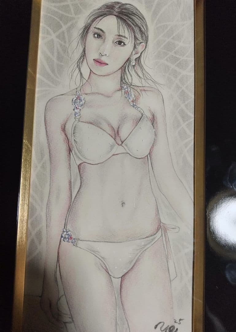 裸婦、美人画、絵画、水着C山本英二、真作、肉筆、高級額縁、高塚省吾、森本草介。