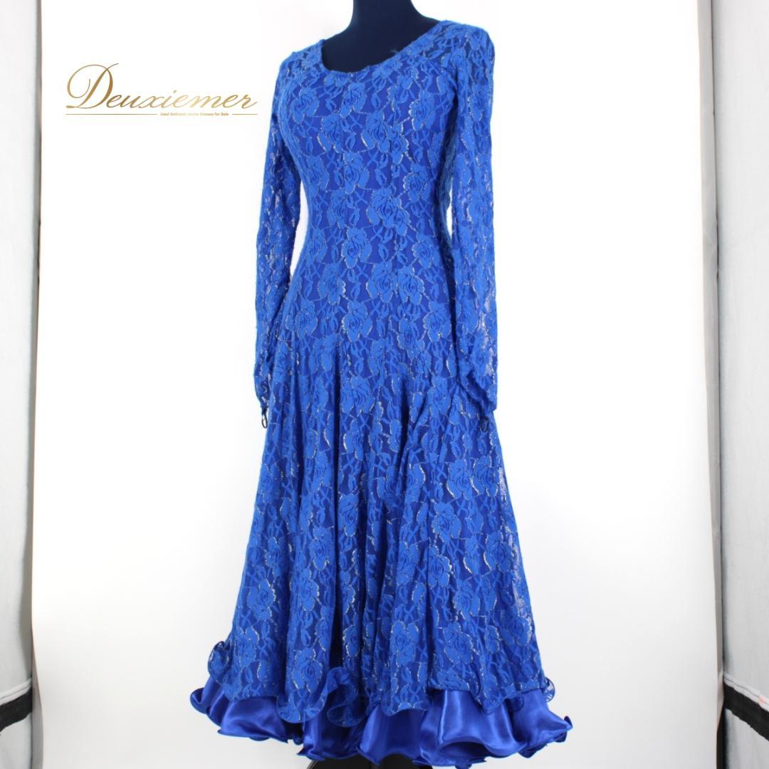 【社交ダンス衣装】ワンピース ドレス leirena 準正装 青 ブルー レース