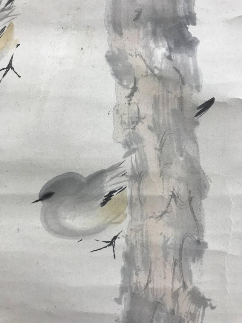 【真作】平井楳仙/老松小禽図/松に小鳥図/花鳥図/掛軸/名家伝来/AD-242