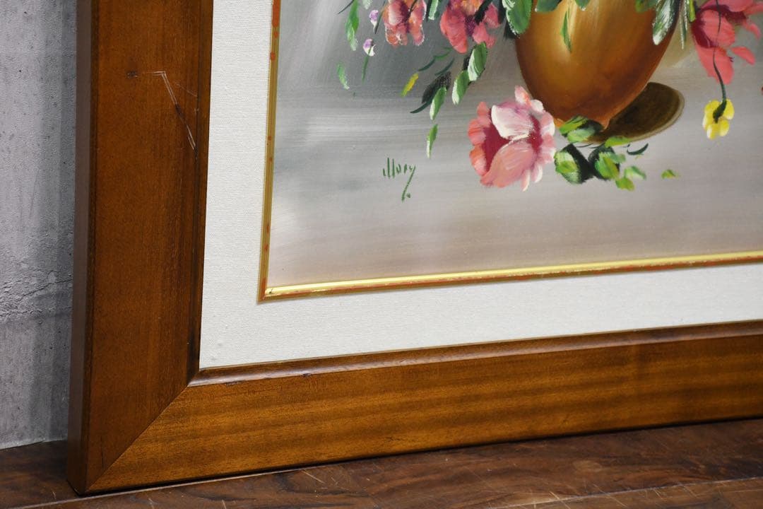 DIK103 真作保証 Mary フラワー キャンバスに油彩 ギャランティ付き