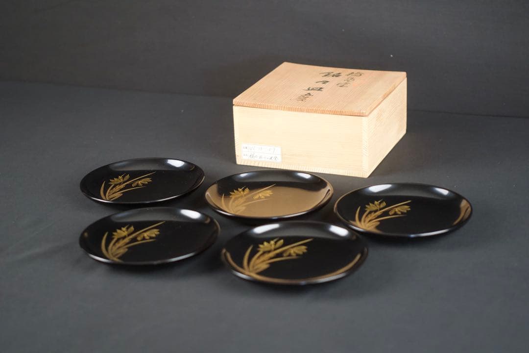 【8月31日まで】輪島塗 蘭沈金 銘々皿 5客 わじま 龍 作