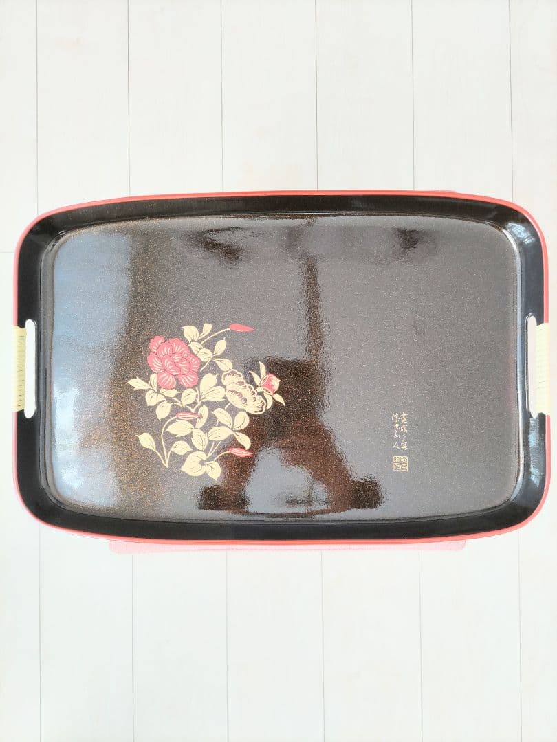 漆器 盆 3点セット 花柄 漆画山人 昭和レトロ ヴィンテージ 工芸品 民芸品