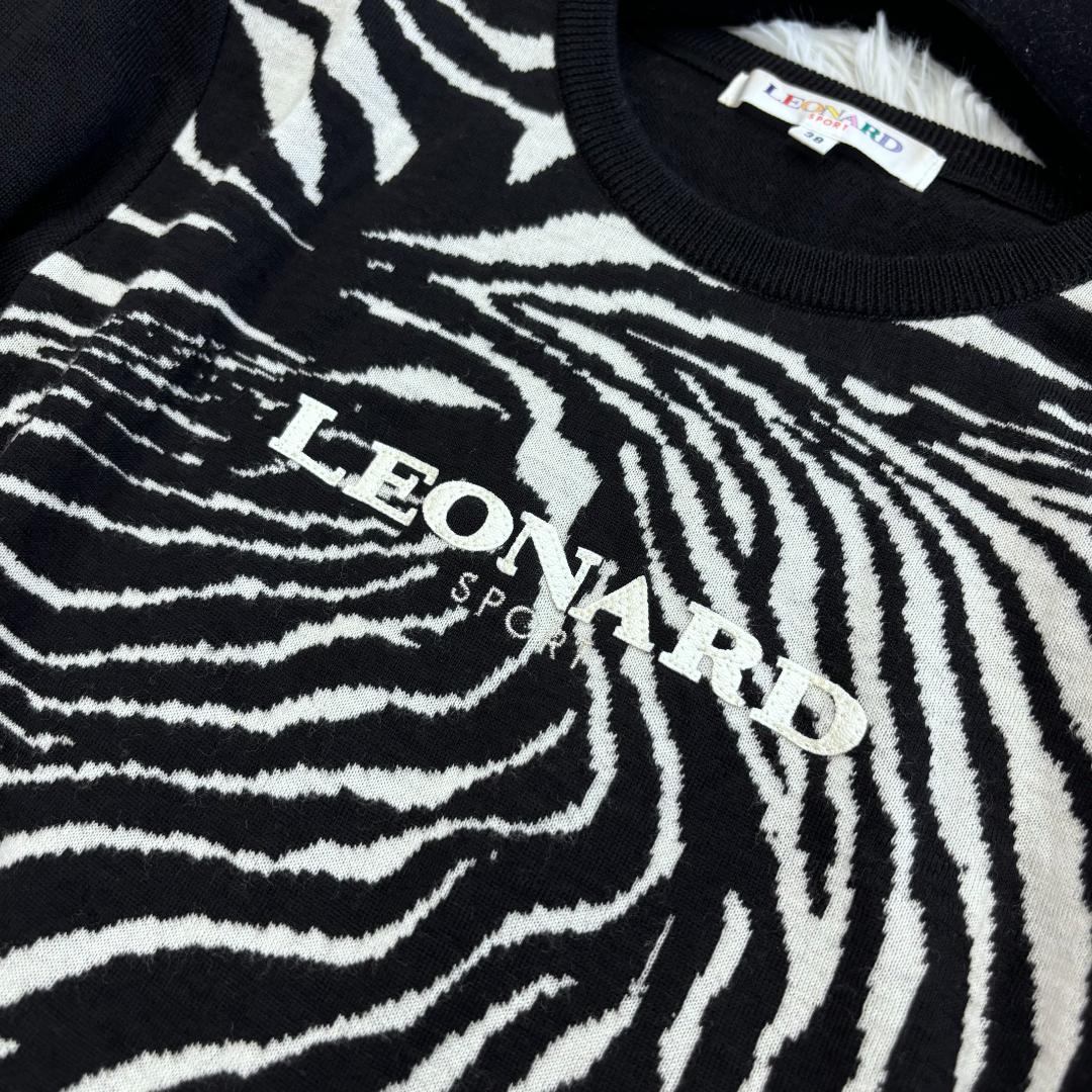超希少⭐️ レオナール スポーツ ゼブラ柄 長袖 ニット セーター 刺繍ロゴ 黒