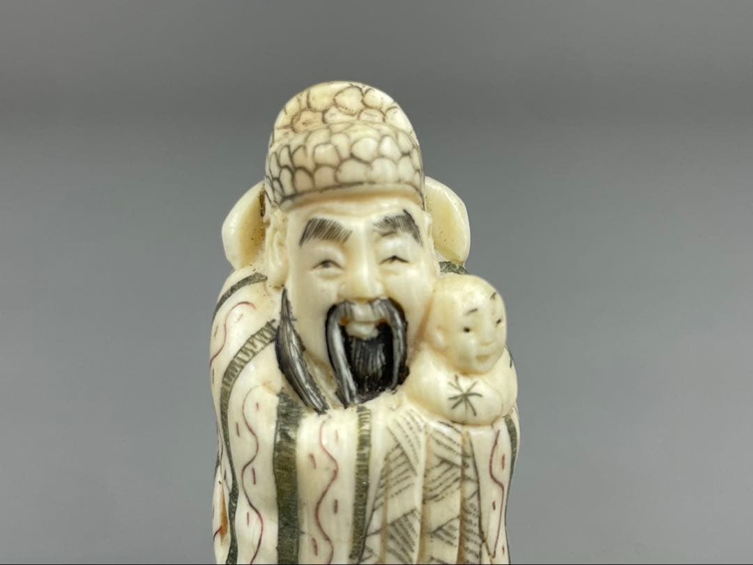 時代根付 極上細密彫り白材 マンモス牙製 作家物 在銘 中国美術 天然素材