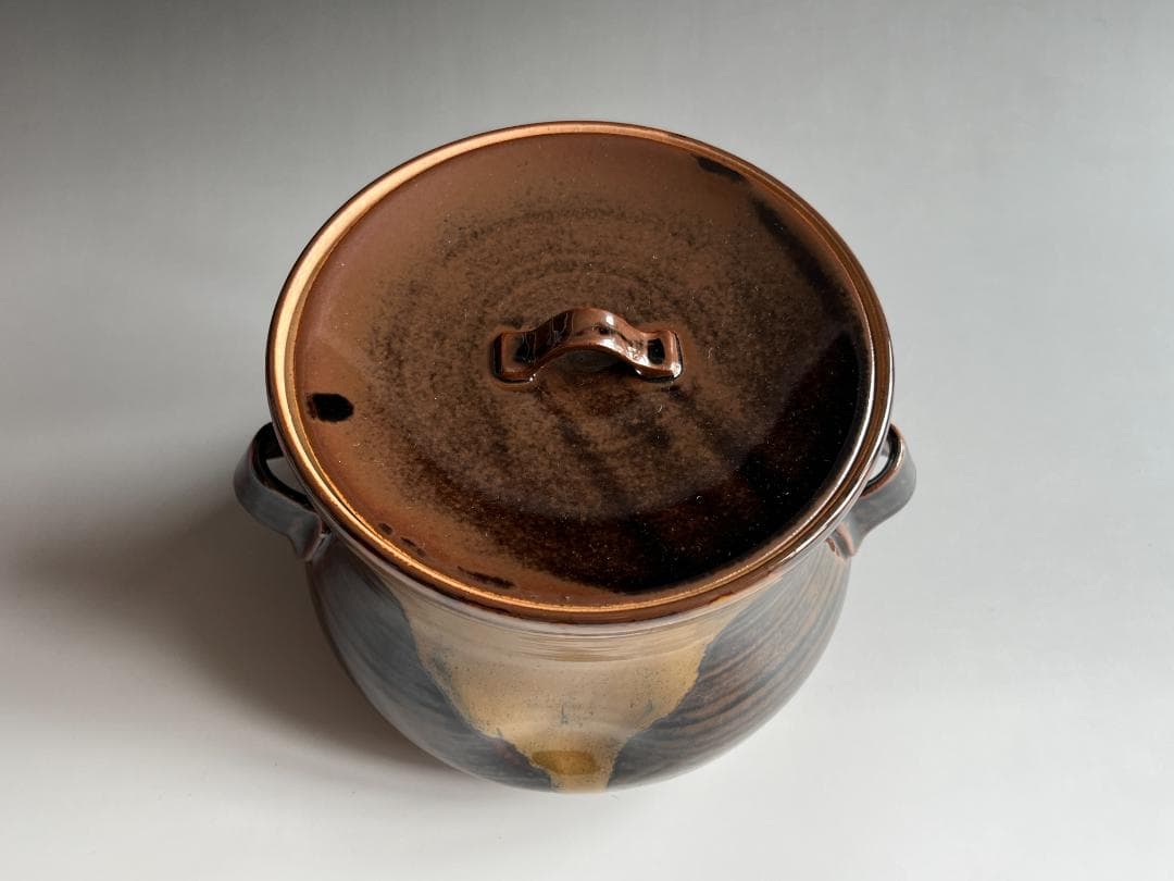 げんじょー　陽炎園　膳所焼　下耳付水指　尋牛斎書付