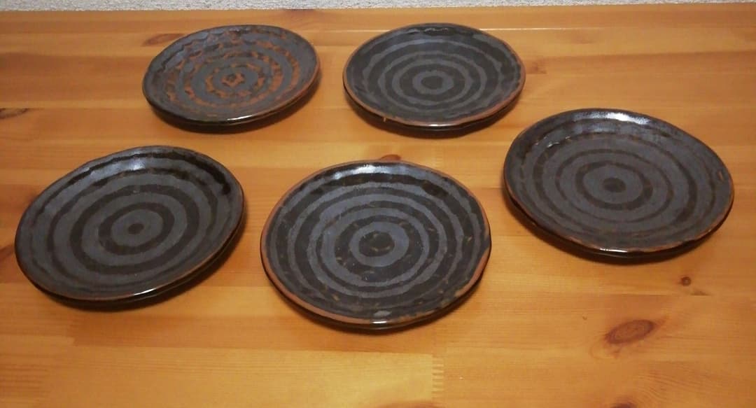青木龍山作　天目釉　銘々皿　五枚　食器