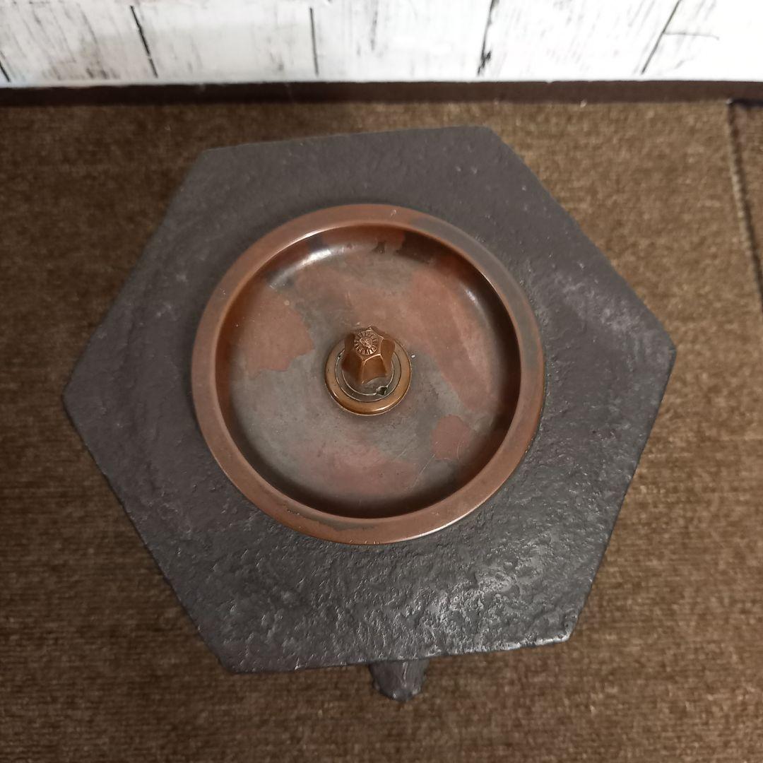 鉄製 六角形 茶釜 銅製蓋付き 時代物