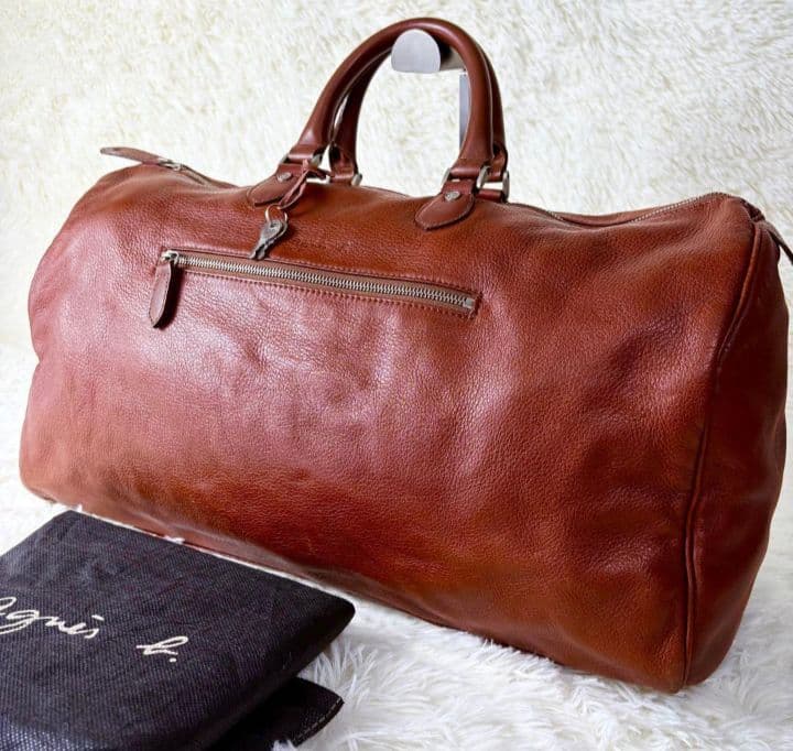 月末セール！agnes b. ボストンバッグ　オールレザー　本革　茶色　鍵付き