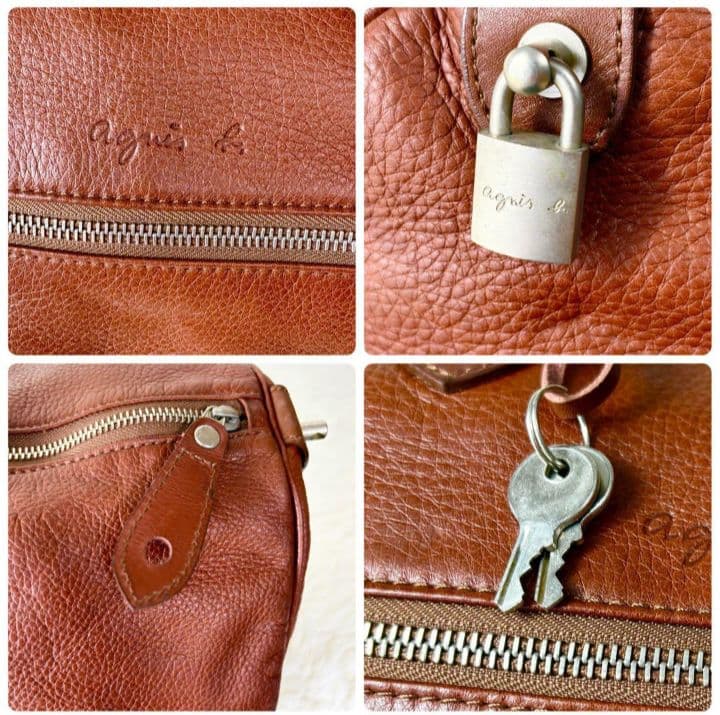 月末セール！agnes b. ボストンバッグ　オールレザー　本革　茶色　鍵付き