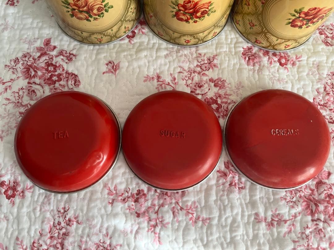 アンティーク　バラ柄のキャニスター3個