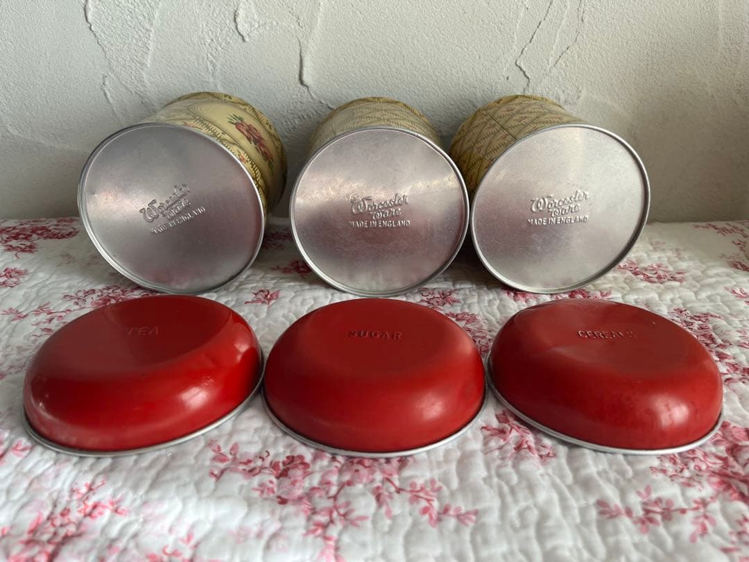 アンティーク　バラ柄のキャニスター3個