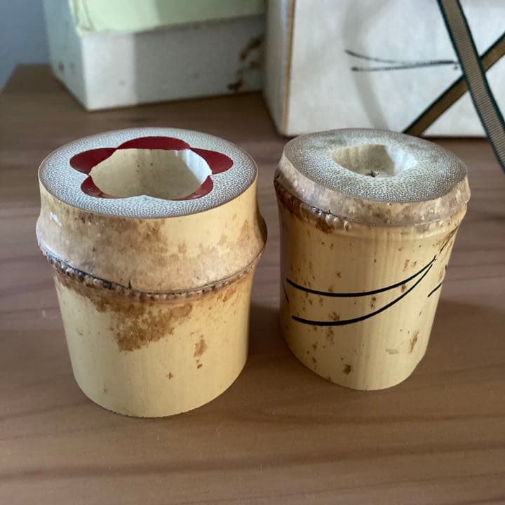 岩木秀斎 竹蓋置 松竹梅 一双★共箱・布・紙箱