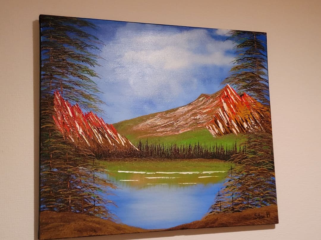 絵画 Mountain ridge lake