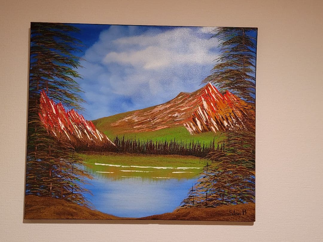 絵画 Mountain ridge lake