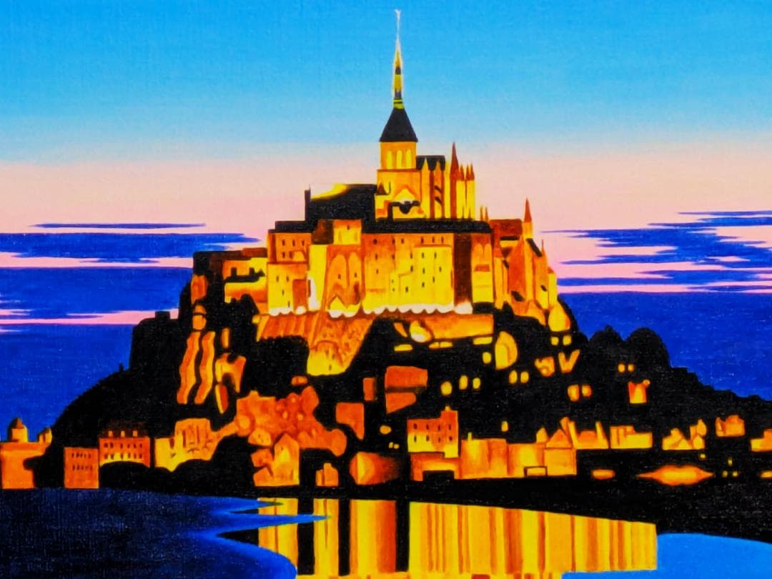 ★夕暮れのモン・サン・ミッシェル・肉筆油彩画・F6キャンバス