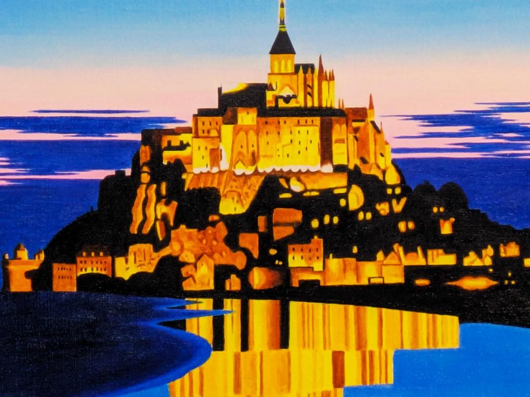 ★夕暮れのモン・サン・ミッシェル・肉筆油彩画・F6キャンバス