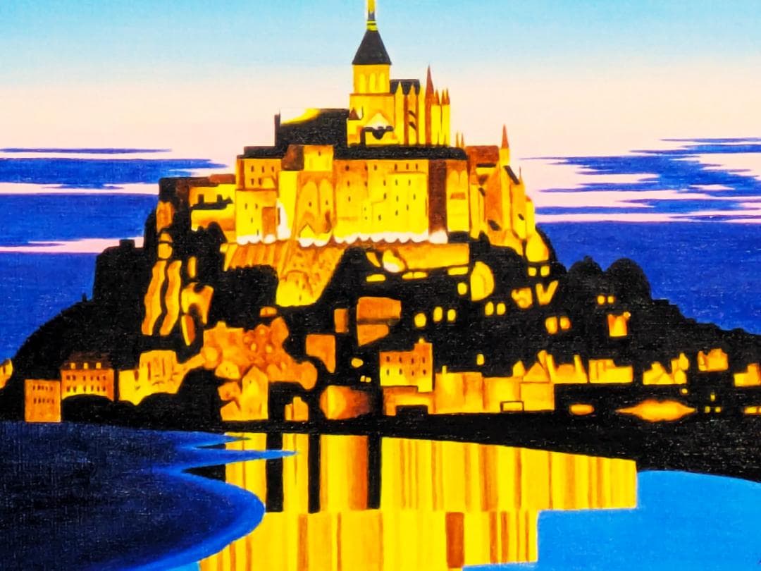 ★夕暮れのモン・サン・ミッシェル・肉筆油彩画・F6キャンバス